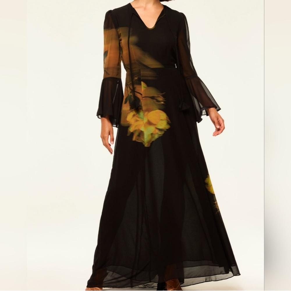 Misa Los Angeles Black and Gold Long Sleeve Dress